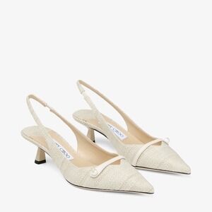 NWB Jimmy Choo Amita 45 Natural Fine Raffia Slingbacks Size 38